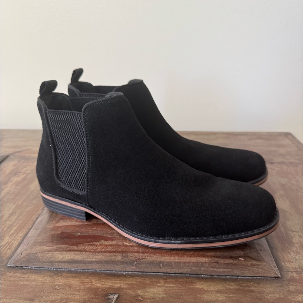Anjoufemme black suede‎ classic flat Chelsea ankle boots men’s 7.5